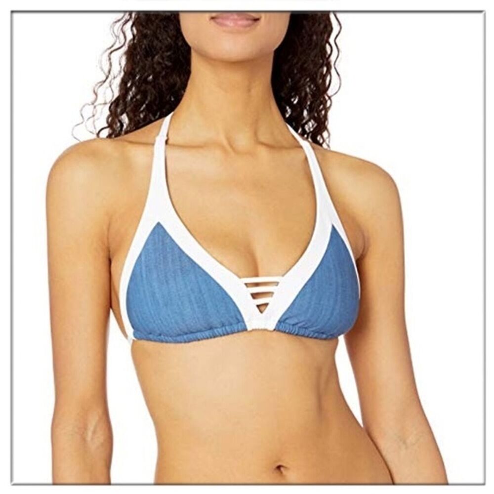Seafolly Block Party Denim D Tri Bra Size 6 NWT